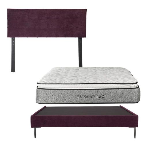 Cabecera Matrimonial Catania Morado+ Base Cama Slim+ Colchon Vail Restonic RGH