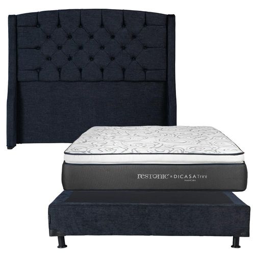 Cabecera Matrimonial Sitka Azul+ Box+ Colchon Restonic Trini RGH