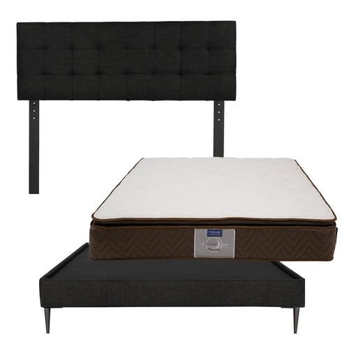 Cabecera Matrimonial Catania Negro+ Base Cama Slim+ Colchon Nautilus Restonic RGH