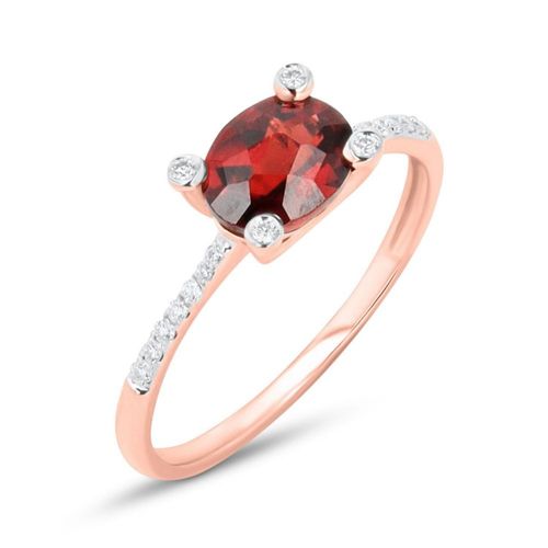 Anillo De Oro Rosa 10K Con 10Pts Diamante Y Granate