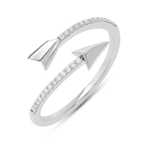 Anillo Flecha De Oro Blanco 14K #7 Con 10Pts De Diamante