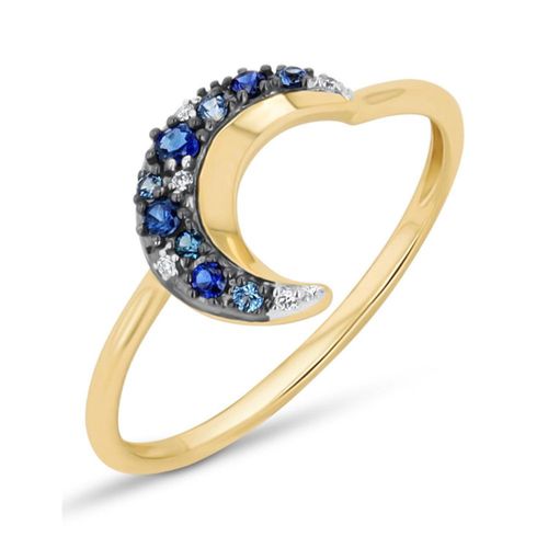 Anillo De Luna Oro Amarillo 10K Con 2Pts Diamante Y Zafiro