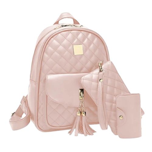Set de 3 Mochilas De Cuero, Versátil Color Rosa