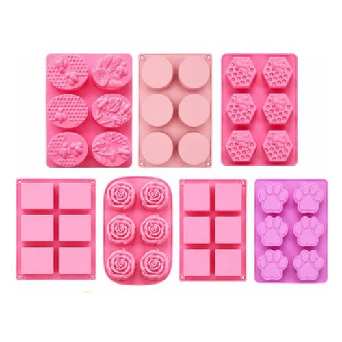 7 Moldes De Silicona De 6 Agujeros Para Jabones Y Repostería, Color Rosa/Lila