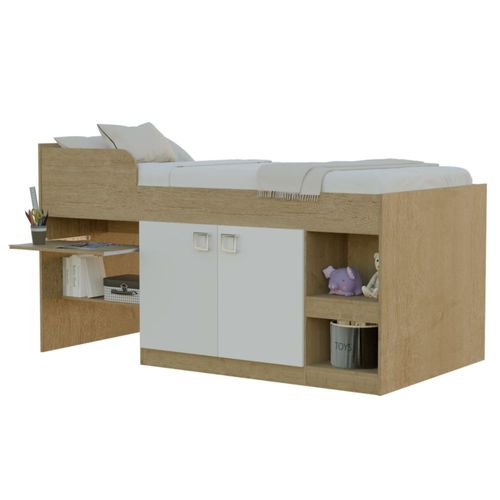 Mueble Recámara Infantil: Cama Individual de Madera con Escritorio y espacio de almacenaje