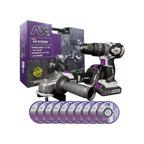 Kit Esmeril 4-1/2 + Rotomartillo 1/2 Axt-kiter20v