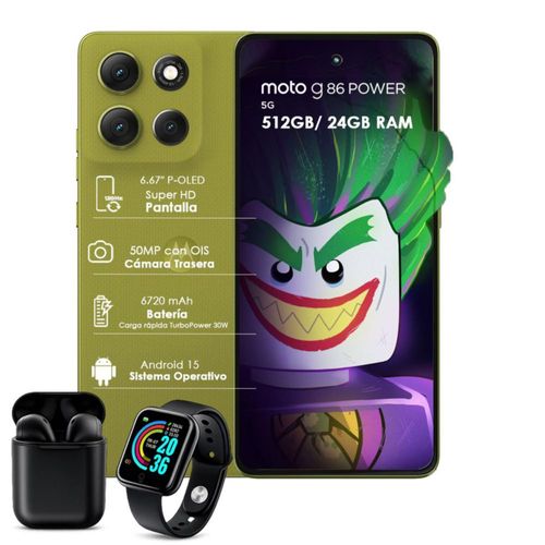 Motorola Moto G86 Power 5G 512GB 24GB Ram (8+16) Verde con Audifonos y Smartwatch