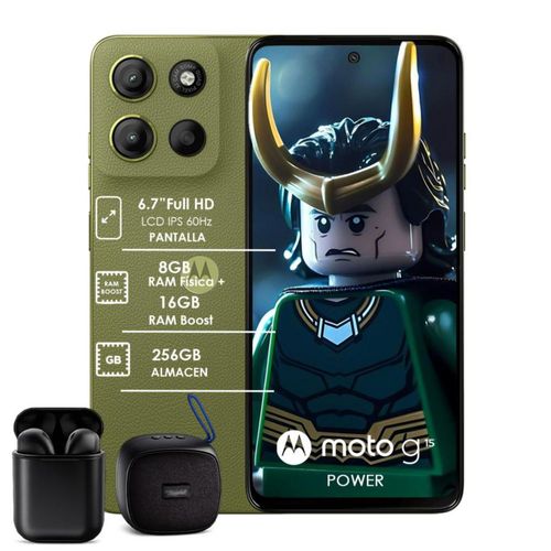 Motorola Moto G15 POWER 256GB 24GB RAM (8+16) Verde con Bocina y Audífonos inalámbricos