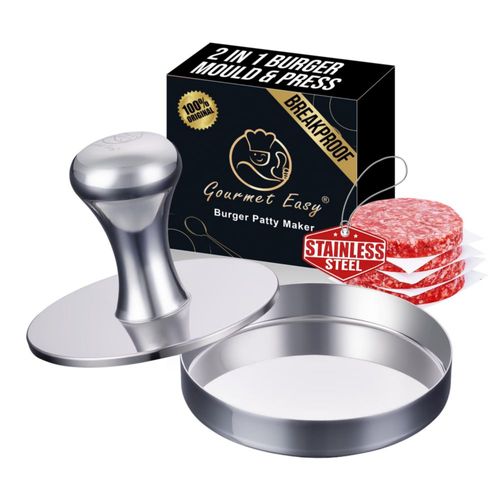 Prensa de Hamburguesas Gourmet Easy 2 en 1 de Acero Inoxidable