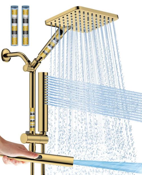 Cabezal de Ducha Hombeter Filtrado Combo Dorado 1/2" Rosca