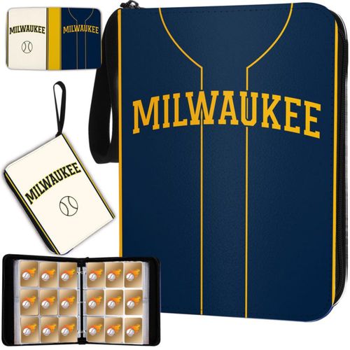 Carpeta de anillas para tarjetas de béisbol KivolFun Milwaukee 900 bolsillos color azul marino