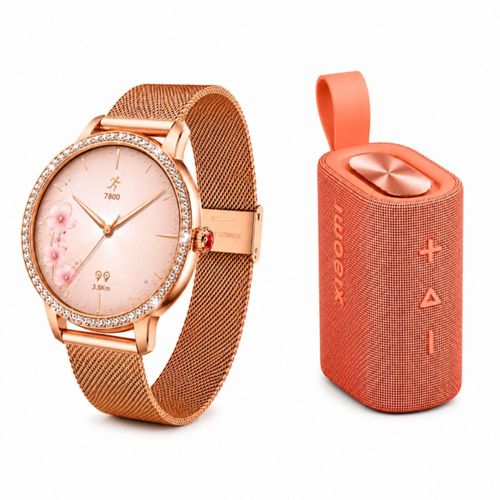 BOCINA XIAOMI SOUND POCKET ROSA CON SMARTWATCH FM DW01 DORADA