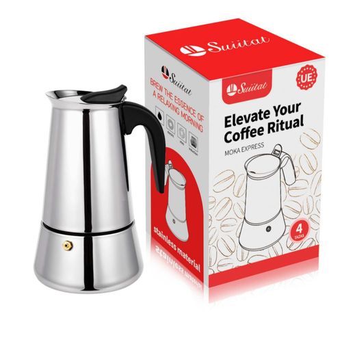Cafetera Moka Suiitat 200 ml Acero Inoxidable 4 Tazas Plateado