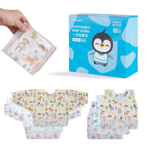 Bata desechable para bebé Onceplan 20 uds. sin mangas con estampado de vaca