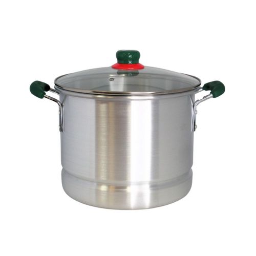 Vaporera IMUSA 11 L de Aluminio con Mangos Verdes y Tapa de Vidrio