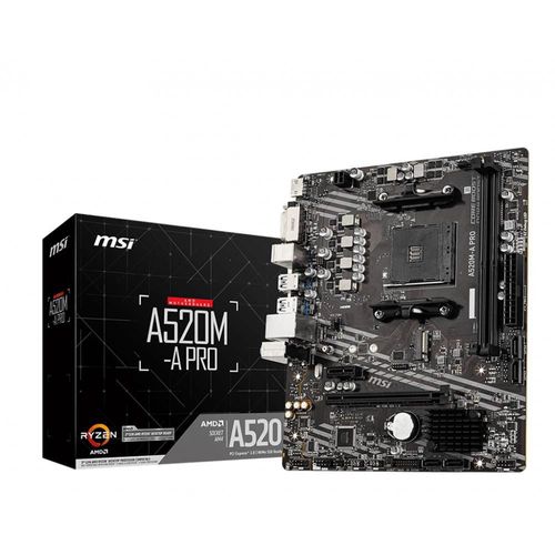 Tarjeta madre msi a520m-a pro am4 2x ddr4 1x m.2 pcie 3.0 micro atx