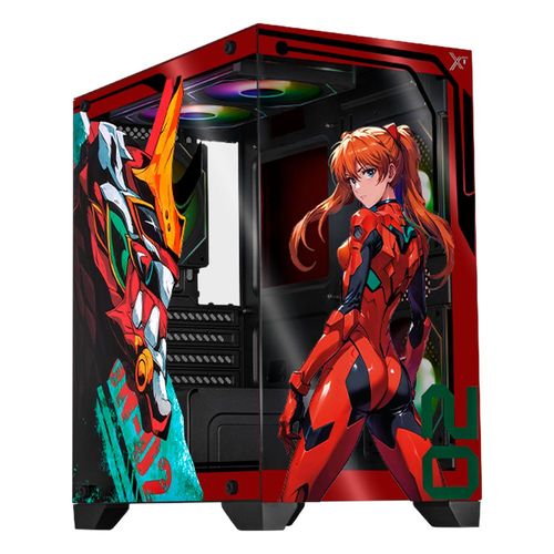 Gabinete xtreme pc eva 02 mini torre 5 fan argb hub rojo