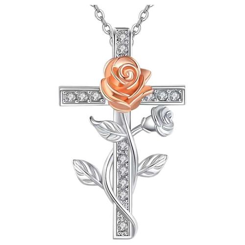Dije de Cruz y Cadena MXRGC-005 RoseGrace02 Cadena Bonitas de Cruz y Rosa