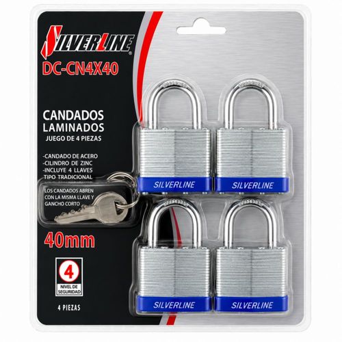 Pack de 4 Candados Laminados 40 mm Silverline