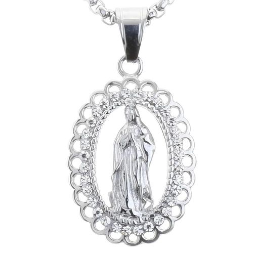 Collar de la Virgen María MXVRP-001 VirginRel02 Collar Espiritual Plateado