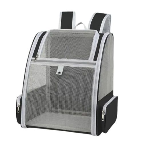 Mochila Back Pack Transportadora Para Mascota Grande Gris Con Negro