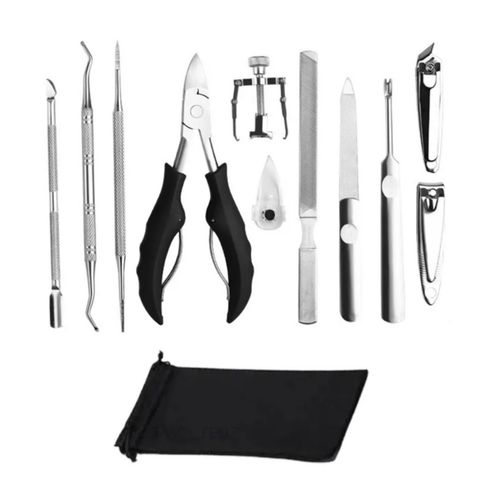 Kit De Herramientas Para Uñas Encarnadas 12pcs, Color Plata con Negro