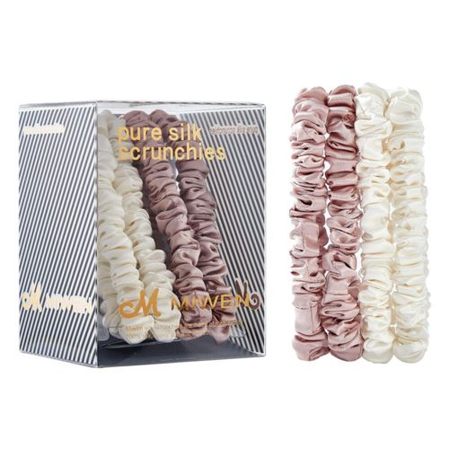 Coleteros MIWEN de Seda Blanco y Rosa 22 Momme Pack de 4