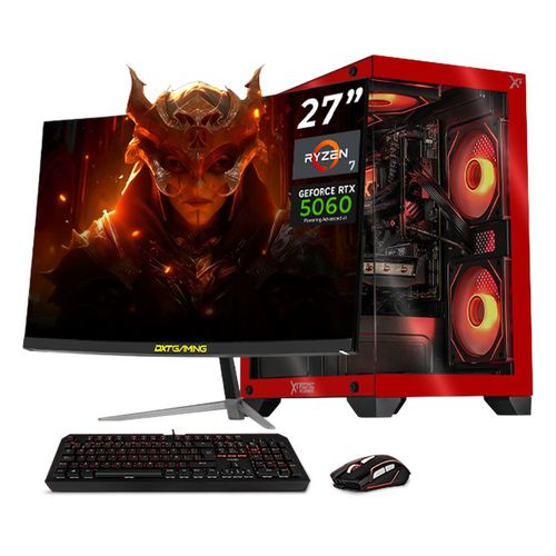 Xtreme pc rtx 5060 ryzen 7 16gb ssd 1tb monitor 27 wifi red