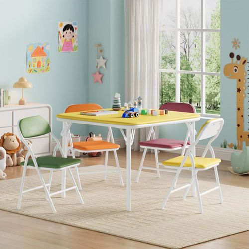 IDEALHOUSE Juego de mesa y sillas plegables de 5 piezas para niños y n