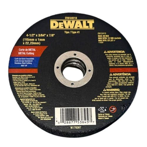 DW44618 DISCO CORTE ACERO INOXIDABLE 4 1/2" X 3/64" DEWALT