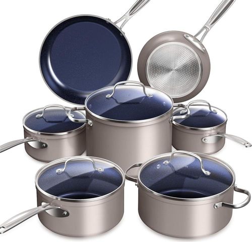 Juego de utensilios de cocina antiadherentes de cerámica azul Duralon