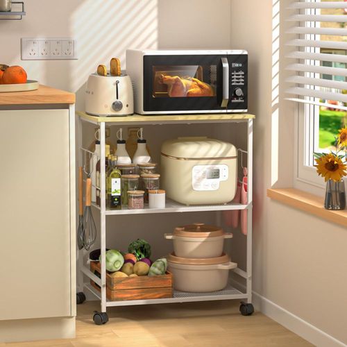 Carrito de cocina con ruedas ThreeHio para microondas, mesa de microon