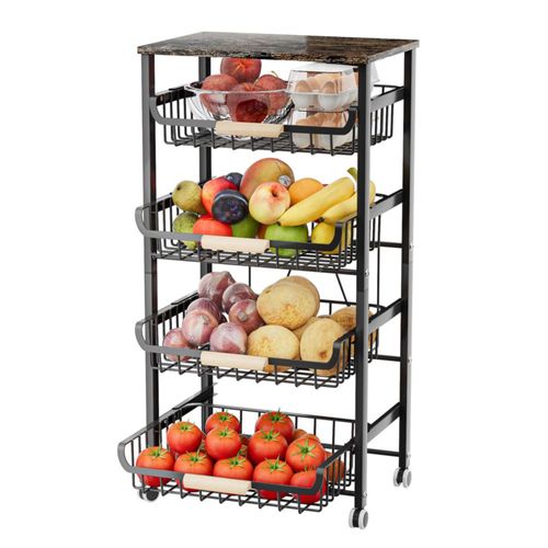 JAQ Fruit Basket for Kitchen, 5 Level Slide Out Storage Baskets Carts