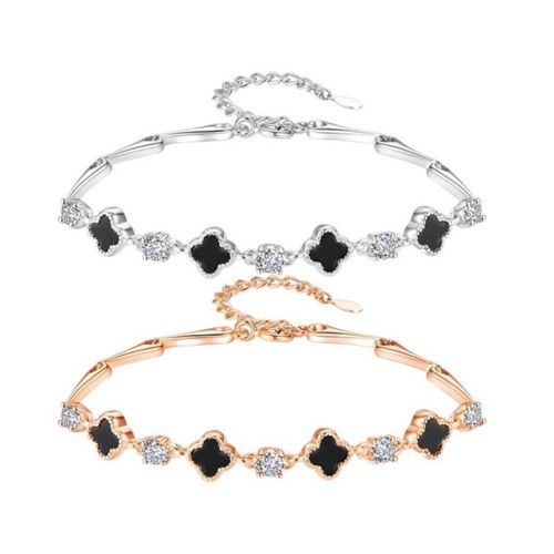 2pzs Pulsera Trébol Cuatro Hojas Plateado y Dorado