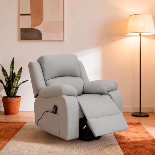 Sillon reclinable electrico con fucion  de levantamiento tapizado en piel bellaro gris