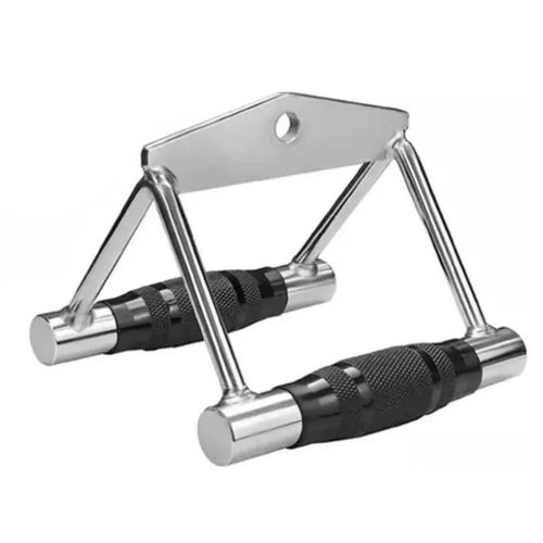 Agarre Triangular Para Remo Gym Tipo Doble D Recubierto, Color Plata Negro