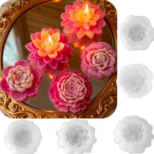 Molde de silicona para velas DoDoIYia pack de 5 piezas 3D flores loto y rosa