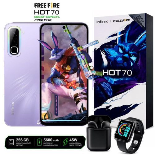 INFINIX HOT 70 256GB 8GB RAM (4+4) Violeta con Audífonos y Smartwatch