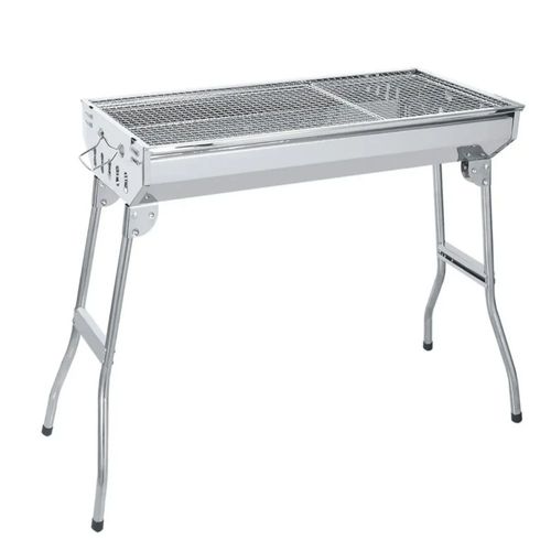 Parrilla Asador De Carbón Portátil Plegable Acero Inoxidable, Color Plateado