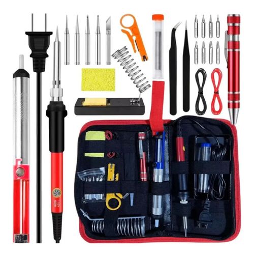 Kit De Soldador Eléctrico De Temperatura Regulable, Color Rojo