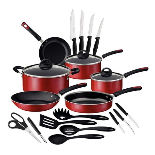 Batería de Cocina Tramontina Aluminio de Alta Gama 22 Piezas Roja.