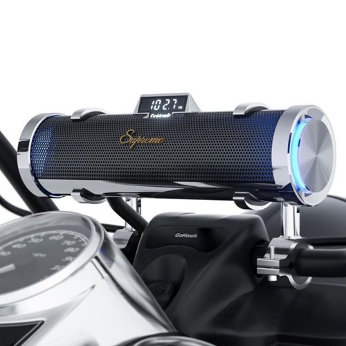 GoHawk Bocinas Bluetooth para Motocicleta – 6 Altavoces Estéreo para Motocicleta Con Soporte, Amplificador, FM USB LED - Plata