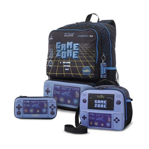 Kit Escolar Mochila Grande, Lonchera y Lapicera Totto Vortex L Azul Combo para Niño