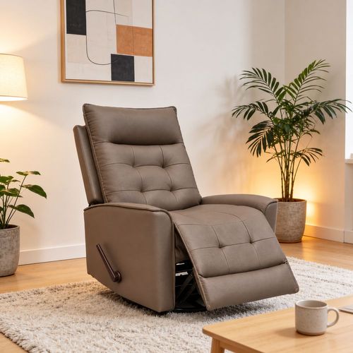 Sillon reclinable manual, giratorio, tapizado en vinipiel renzo beige