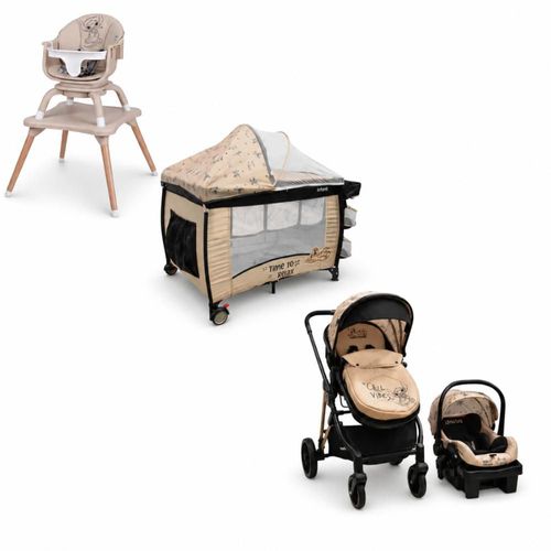 Set Carriola Con Sistema De Viaje Cuna Colecho y Silla Alta Disney Time Stitch
