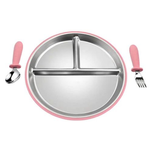 Plato Para Bebe De Acero Inoxidable Antideslizante Rosa