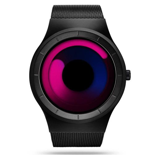 RELOJ SINOBI Diseño Creativo con Malla de Acero Negro y Morado