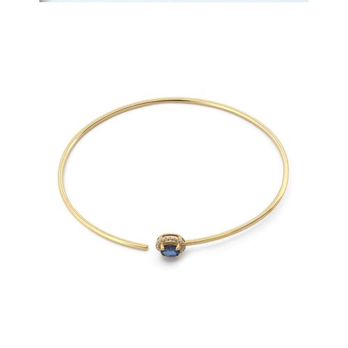 Pulsera aro zafiro azul diamantes naturales oro sólido 18k