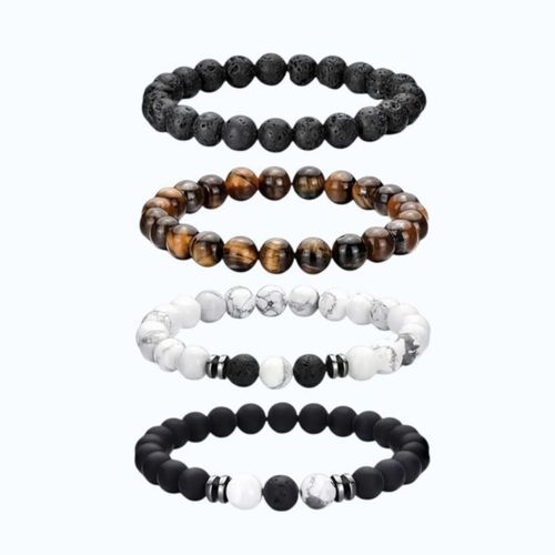 Pulsera ojo de tigre Elástica 4pzs Café, Negro, Blanco