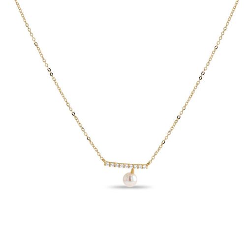Gargantilla De Oro Amarillo 10K Con Zirconias Y Perla (42 + 3Cm Aprox)